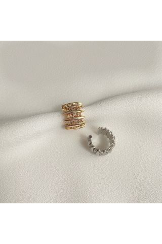 Kadın Gold Renkli Zikzak Kıkırdak Küpe Earcuff