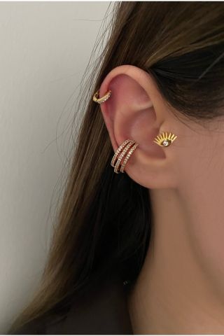 Kadın Taşlı Üç Sıralı Kıkırdak Küpe Earcuff