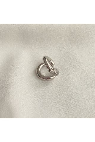 Kadın Silver Renkli Çift Boğumlu Kıkırdak Küpe Earcuff