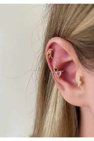 Kadın Gold Renkli Şeftali Kıkırdak Küpe Earcuff