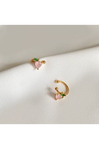 Kadın Gold Renkli Şeftali Kıkırdak Küpe Earcuff