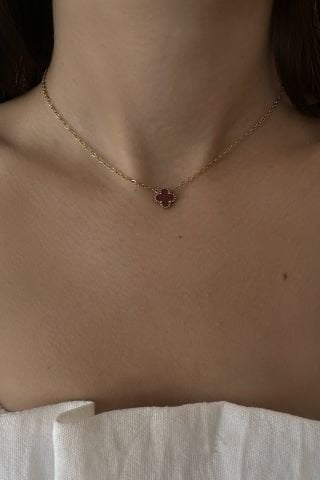 Bordo Mini Yonca Kolye