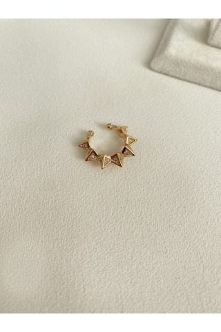 Kadın Gold Renkli Piramit Kıkırdak Küpe Earcuff