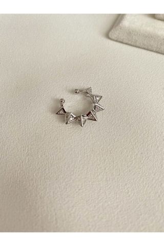 Kadın Silver Renkli Piramit Kıkırdak Küpe Chuff