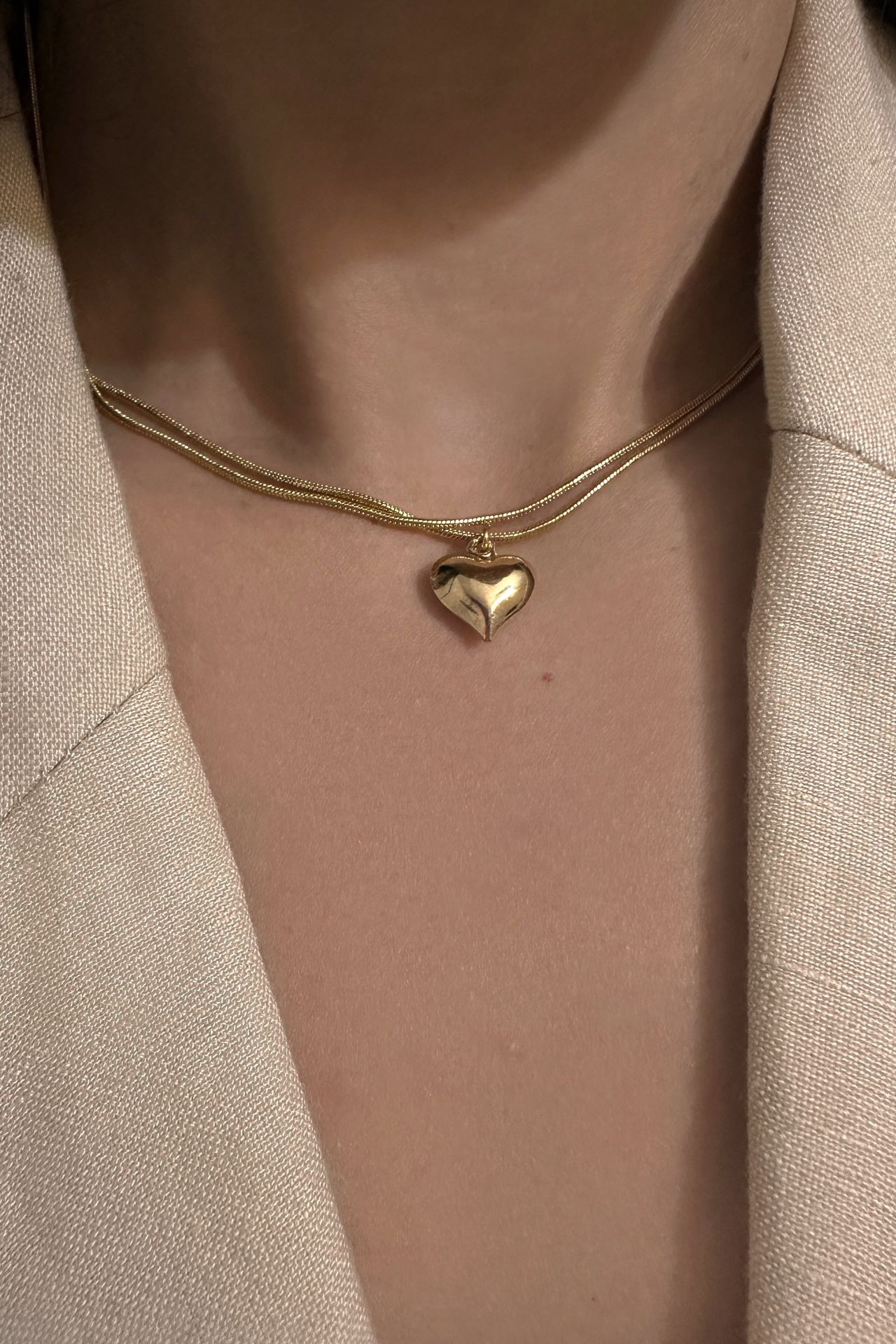 Çift Zincir Kalp Choker Kolye