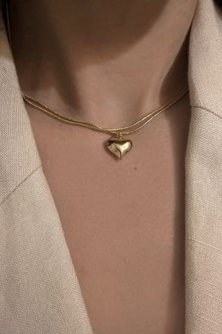 Çift Zincir Kalp Choker Kolye