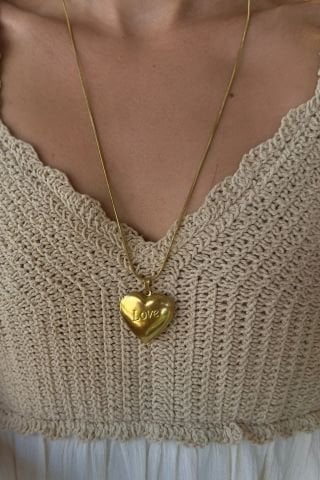 Çelik Uzun Love Yazılı Kalp Kolye
