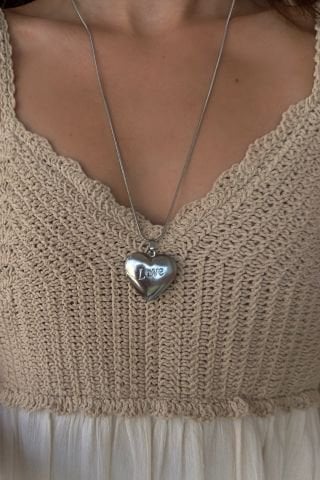 Çelik Uzun Love Yazılı Kalp Kolye