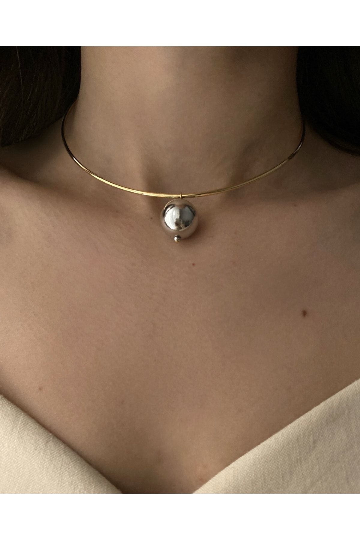 Devin Top Detaylı Ring Choker Kolye