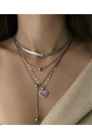 Çelik Sallantılı Top Detaylı Kolye