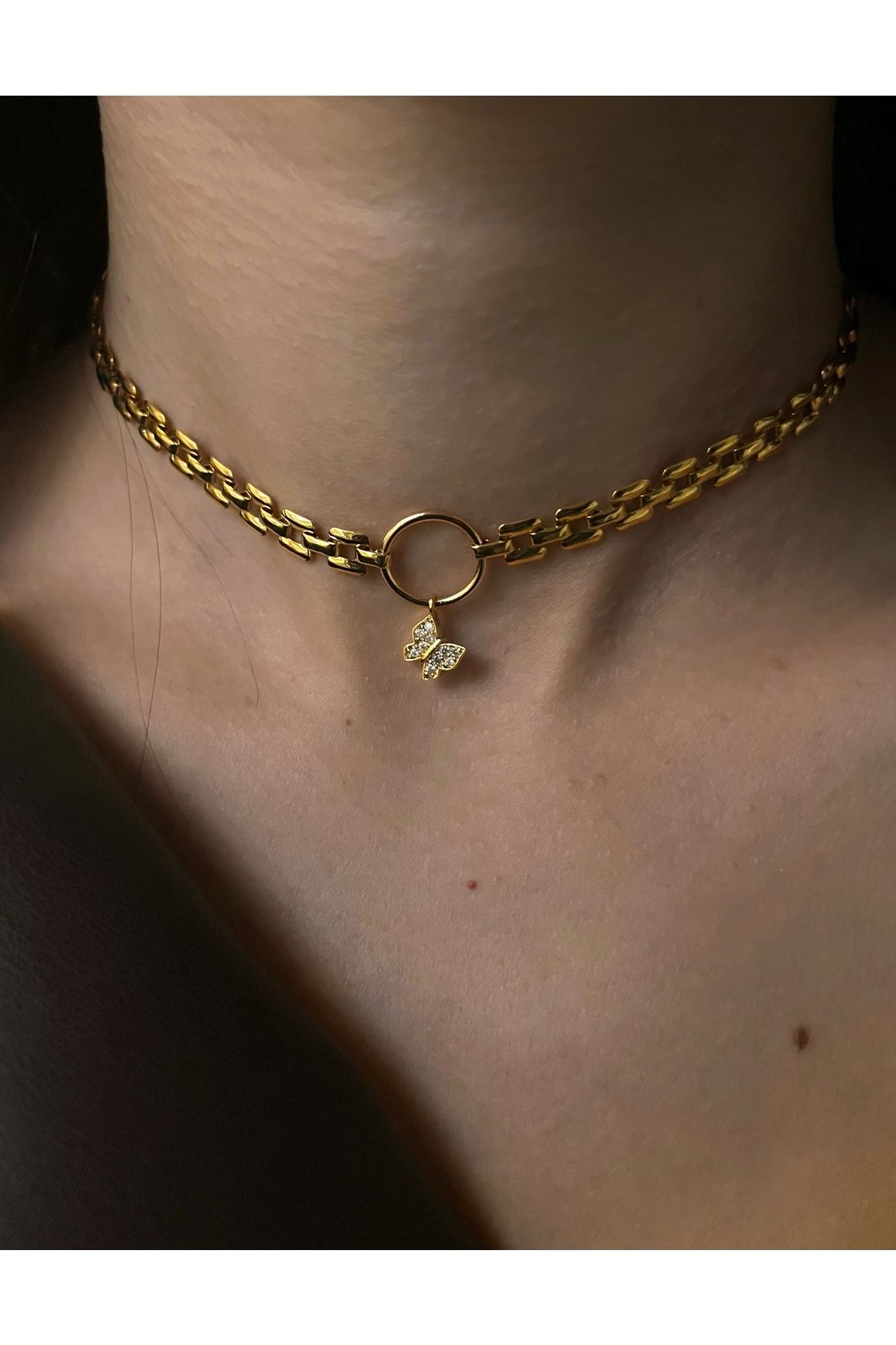 Kadın Hasır Zincirli Kelebek Choker Kolye