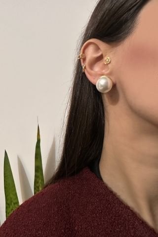 Çift Taraflı Taşlı İncili 2'Li Küpe