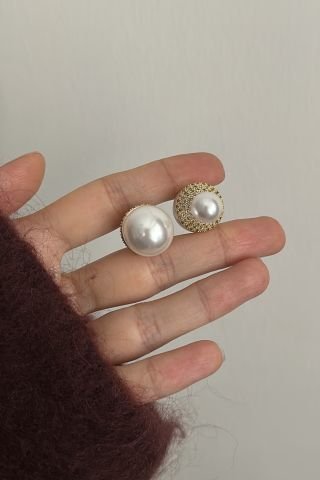 Çift Taraflı Taşlı İncili 2'Li Küpe