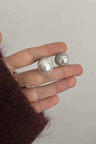 Çift Taraflı Taşlı İncili 2'Li Küpe