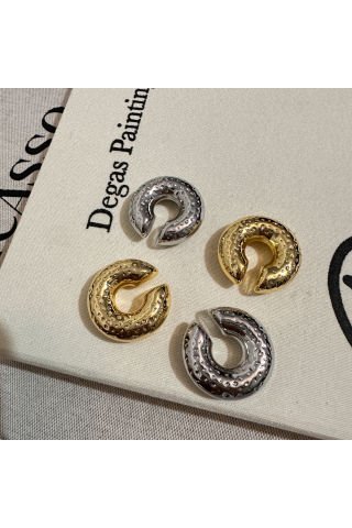 Çelik Dokulu Double Halka Kıkırdak Küpesi Earcuff