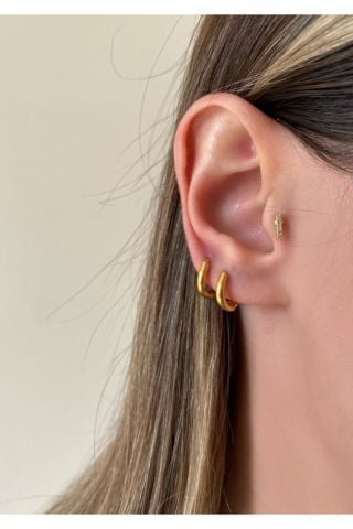Kadın Gold Rengi Çelik 2’li Küpe Çifti