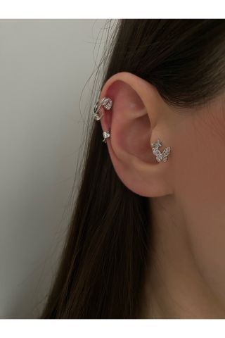 Double Kelebek Detaylı Tragus Piercing
